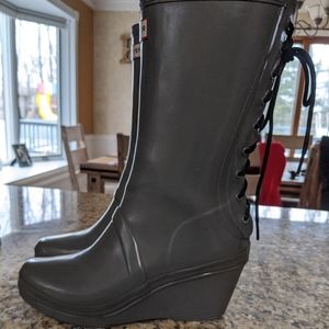 Hunter Boots, wedge heel, ties up the back